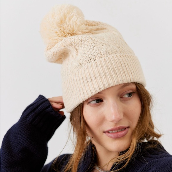 Urban Outfitters Accessories - Demi Cable Knit Pom Beanie-Cream
